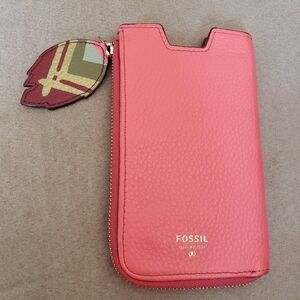 Fossil Pink Leather Phone Pouch/Wallet